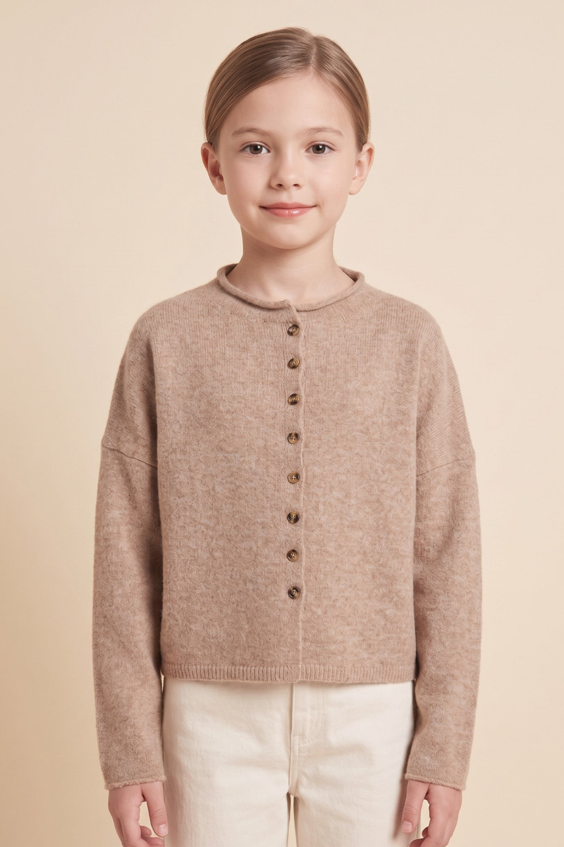 Girls Brushed Rolled Neck Sweater Cardigan