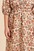 Girls Smocked Neckline Floral Puff Sleeve Dress