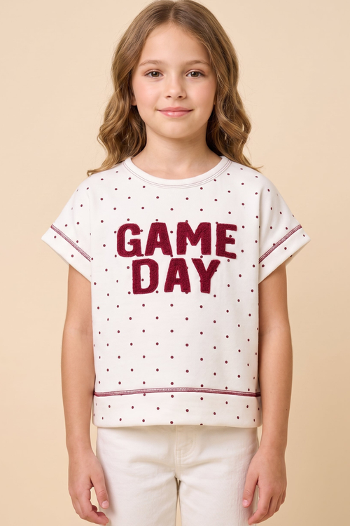 Girls Polka Dot Stitch Detail Game Day Patch Knit Top