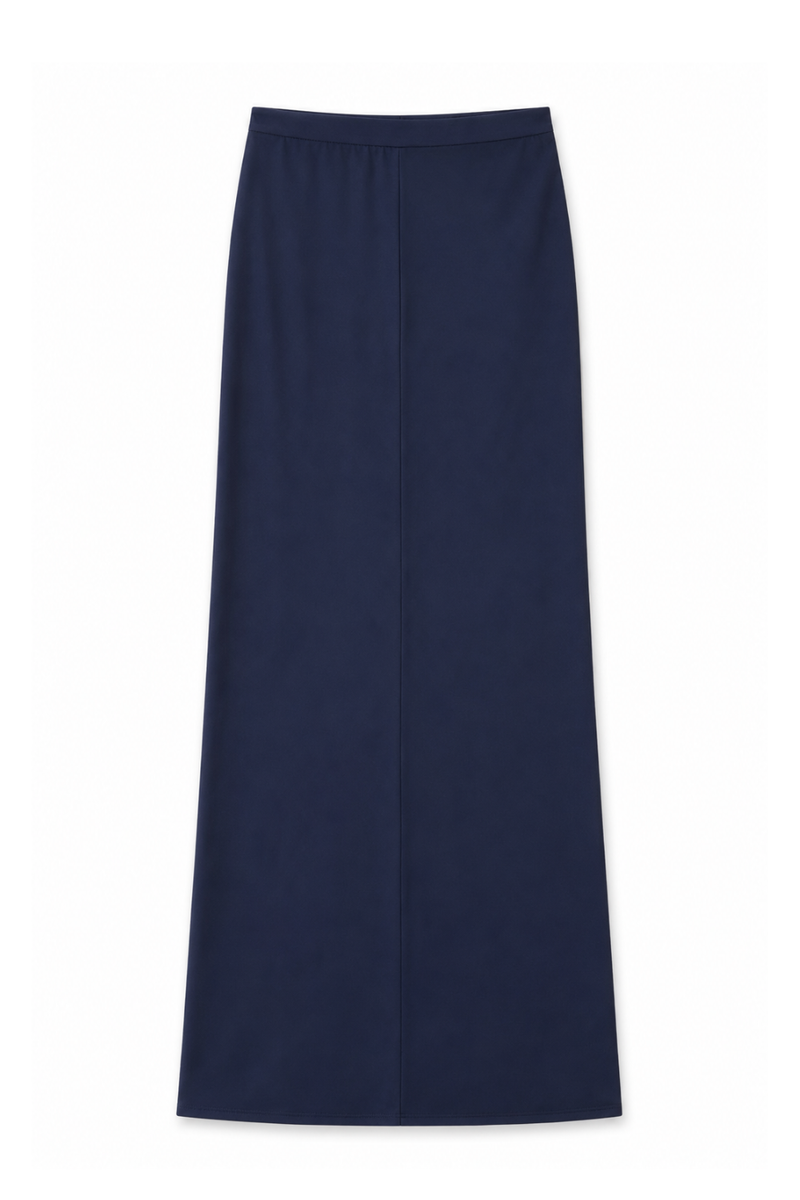 Joey Navy Satin Maxi Skirt by THEME