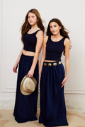 Joey Navy Satin Maxi Skirt by THEME