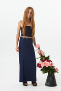 Joey Navy Satin Maxi Skirt by THEME