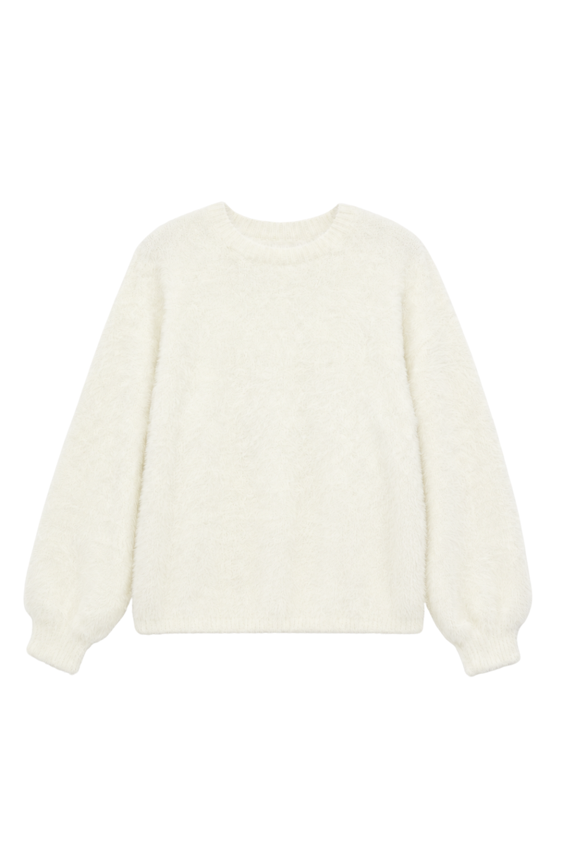 Maya Taupe Fluffy Drop Shoulder Sweater by THEME