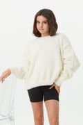 Maya Taupe Fluffy Drop Shoulder Sweater by THEME