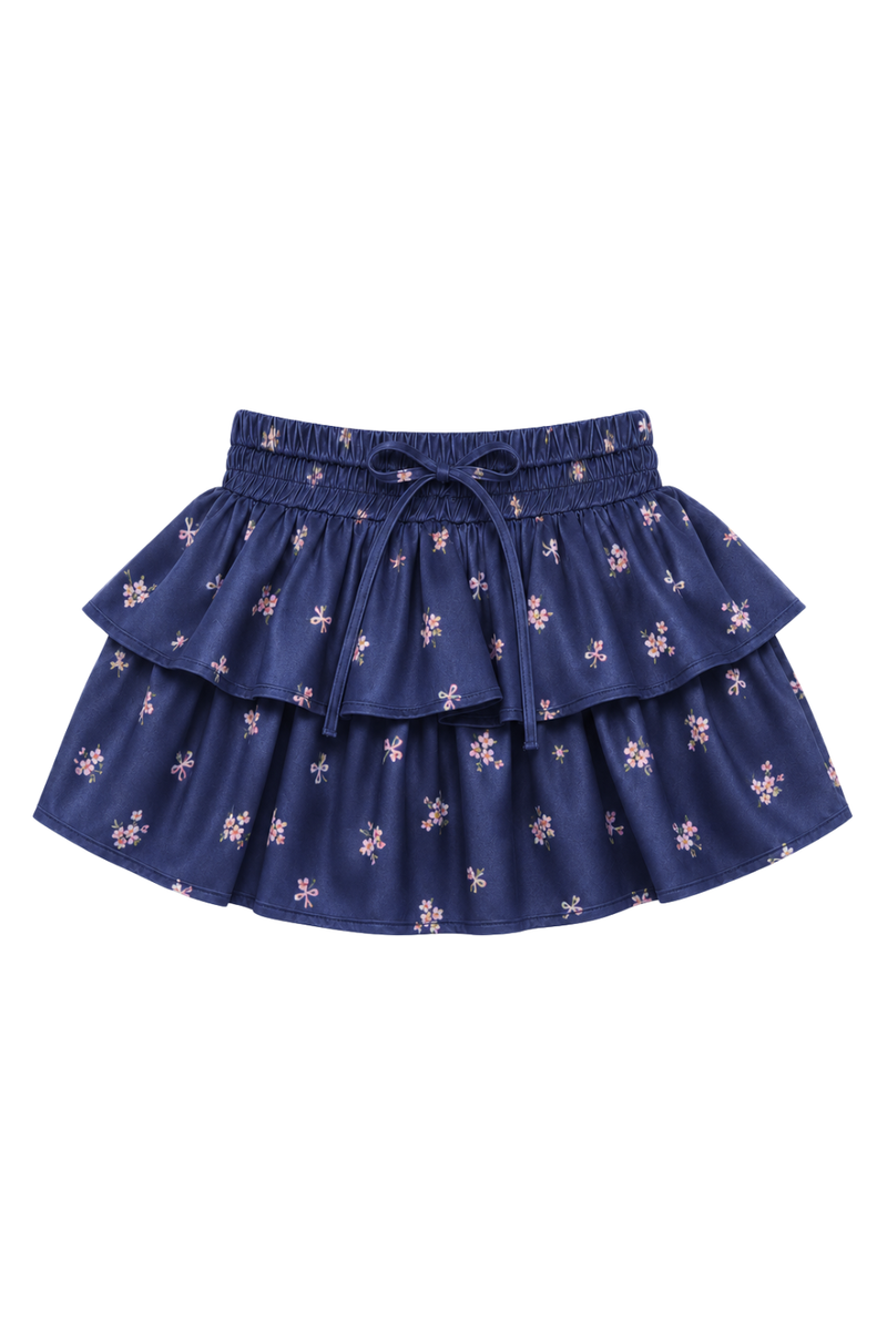 Willow Rose Bow Navy Satin Skort by THEME