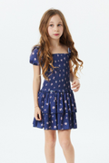 Lexi Rose Bow Navy Satin Smocked Dress by THEME