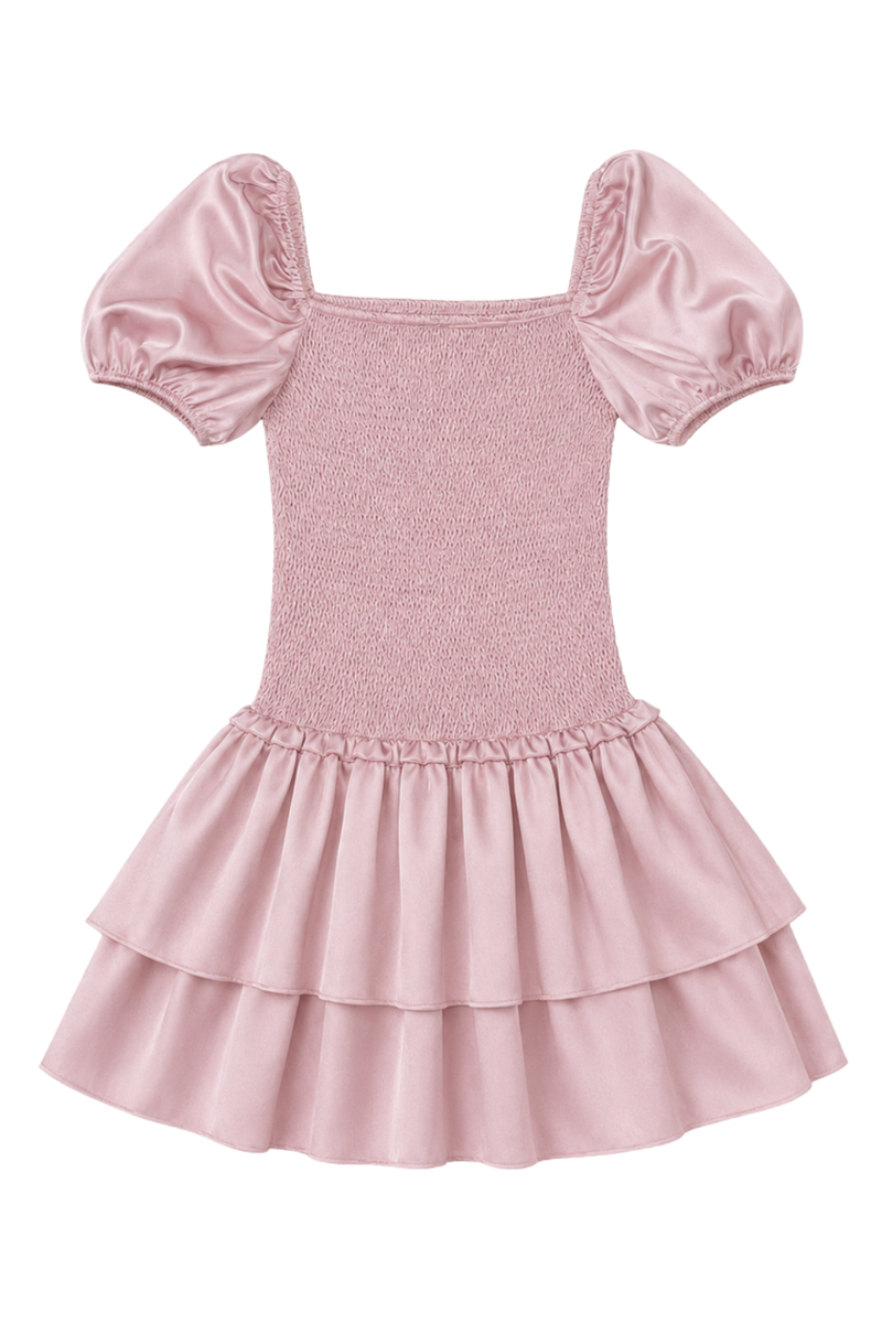 Lexi Mauve Satin Smocked Dress by THEME