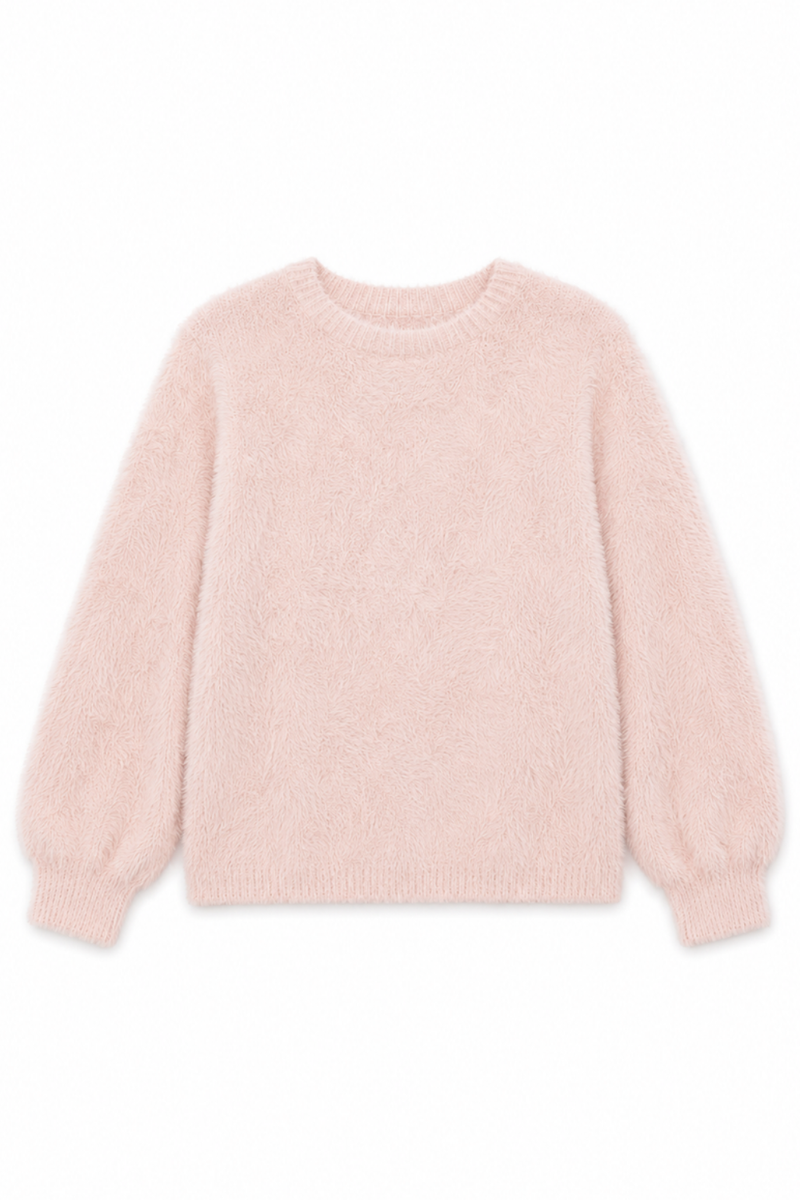 Maya Light Pink Fluffy Drop Shoulder Sweater by THEME