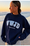"WWJD" Heavy Weight Mockneck Crew Sweatshirt in Navy