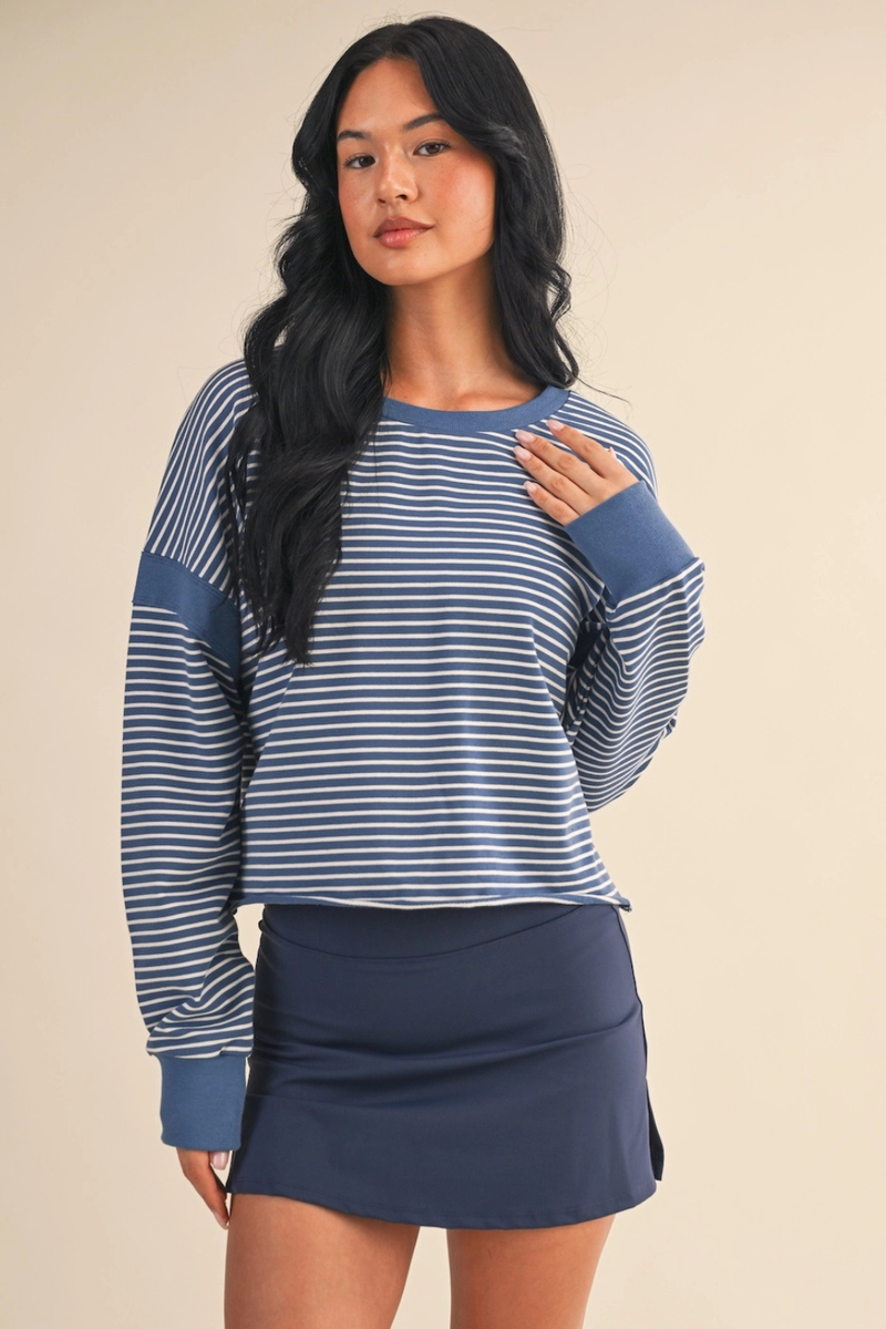 Striped Cutout Back Layering Sweatshirt