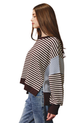 Scooped Neck Line Stripe Sweatshirt