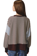 Scooped Neck Line Stripe Sweatshirt