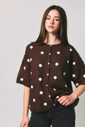 Crew Neck Polka Dot Sweater Cardigan