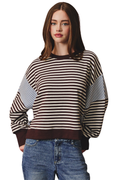 Scooped Neck Line Stripe Sweatshirt