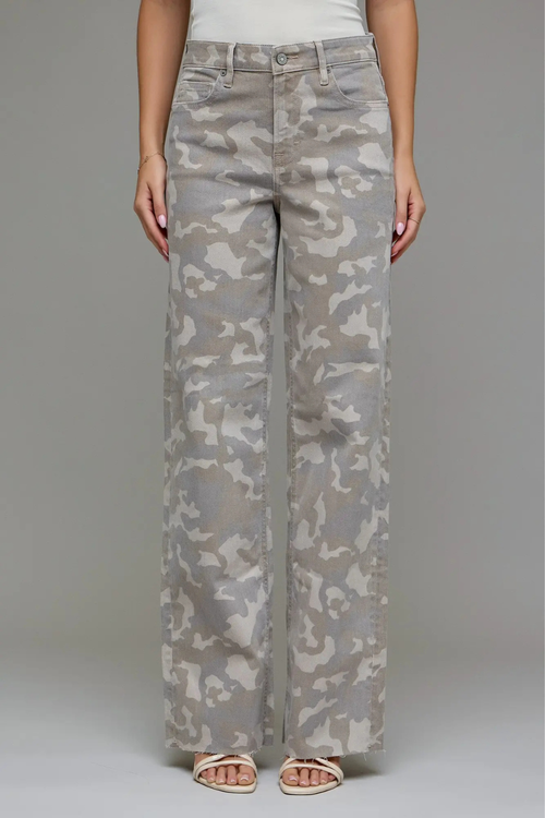 LOGAN Tan Camo High Rise Dad Jeans by Hidden