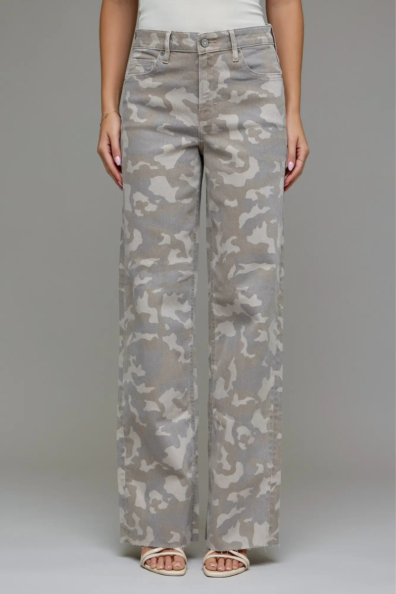 LOGAN Tan Camo High Rise Dad Jeans by Hidden