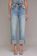 Vintage Wash High Rise Cuffed Wide Straight Leg by Hidden