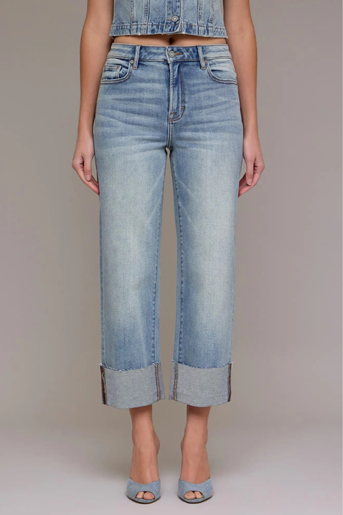 Vintage Wash High Rise Cuffed Wide Straight Leg by Hidden