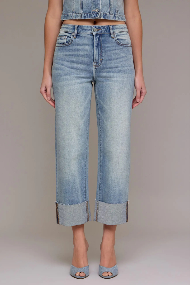 Vintage Wash High Rise Cuffed Wide Straight Leg by Hidden