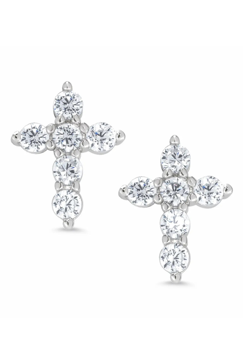 Cz Cross Stud Earrings in Sterling Silver by Lily Nily