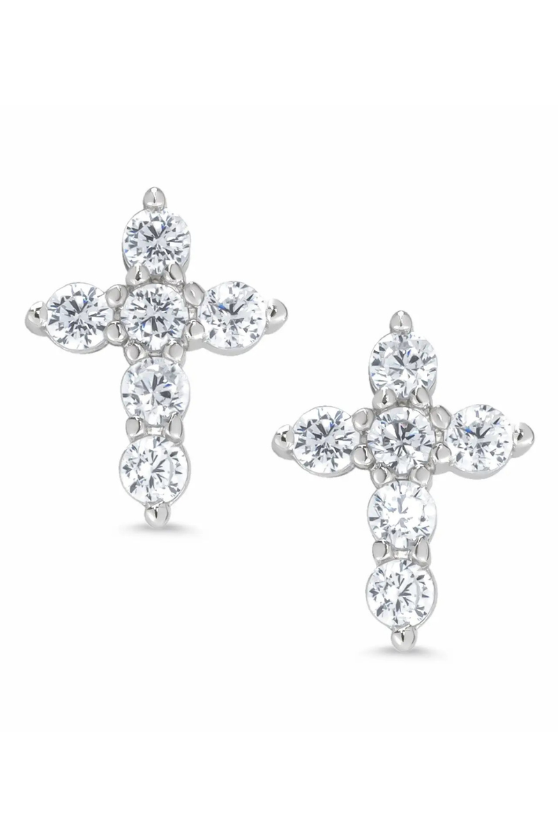 Cz Cross Stud Earrings in Sterling Silver by Lily Nily