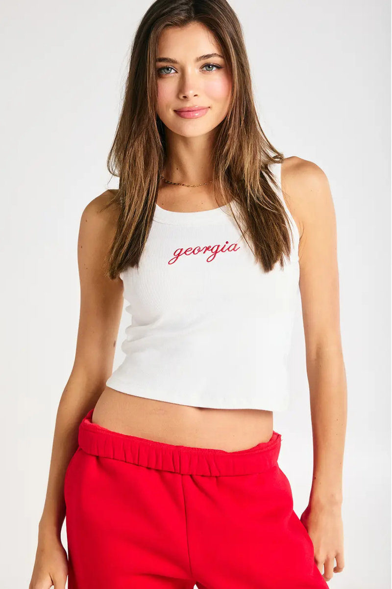 Georgia Embroidered Ribbed Tank Top