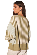 Scooped Neck Line Stripe Sweatshirt