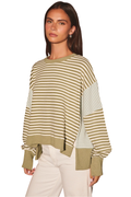 Scooped Neck Line Stripe Sweatshirt