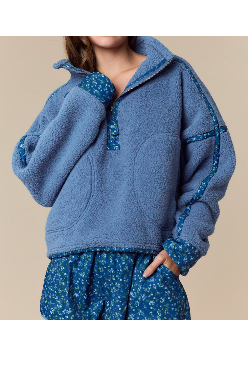 Youth Floral Printed Piping Detail Sherpa Jacket by Peach Love California