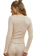 Fitted Long Sleeve Ribbed Henley Knit Top