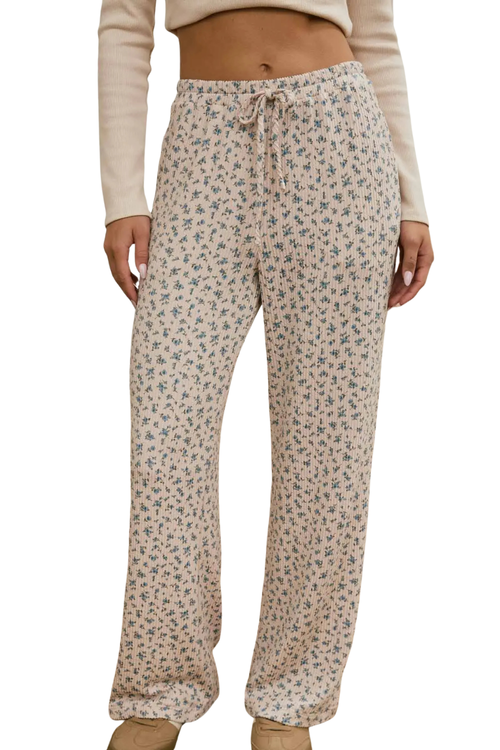 Ditsy Floral Rib Knit Wide Leg Lounge Pants