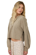Notch Neck Boxy Long Sleeve Top