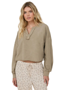 Notch Neck Boxy Long Sleeve Top