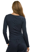 Fitted Long Sleeve Ribbed Henley Knit Top