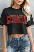 Georgia Black and Red Puff Graphic Crop Tee