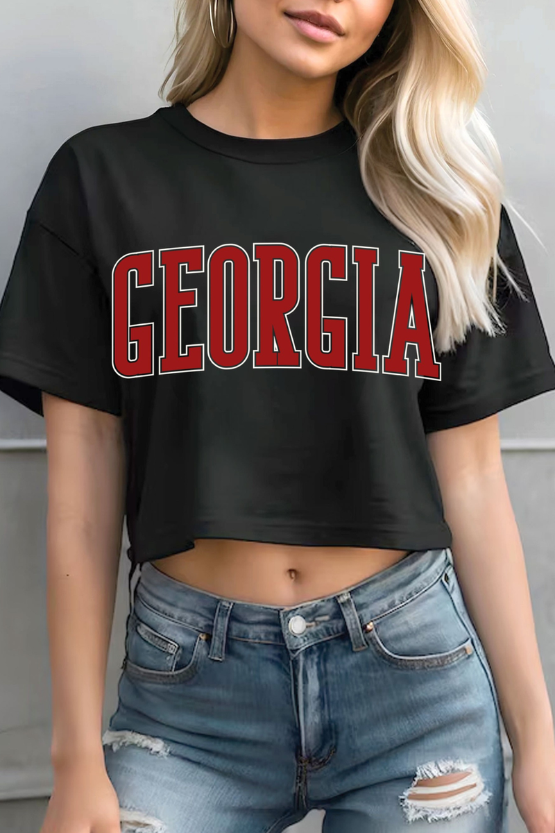 Georgia Black and Red Puff Graphic Crop Tee