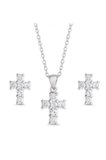 Cz Cross Pendant and Stud Earrings Set in Sterling Silver by Lily Nily