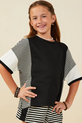 Girls Colorblock Stripe Insert Knit T-Shirt