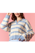 Girls Striped Crop Cable Knit Sweater by Peach Love California