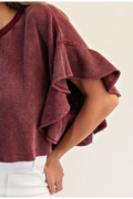 Waffle Knit Flutter Sleeve Top