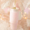 Pink Glittered Trendy Tumbler Christmas Ornament