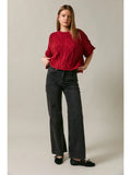 Round Neck Cable Knit Short Sleeve Sweater
