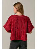 Round Neck Cable Knit Short Sleeve Sweater