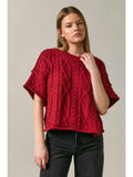 Round Neck Cable Knit Short Sleeve Sweater