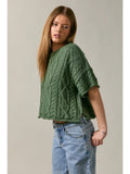 Round Neck Cable Knit Short Sleeve Sweater