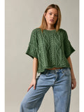 Round Neck Cable Knit Short Sleeve Sweater