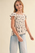 Girls Flutter Sleeve Smocked Top