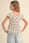 Girls Flutter Sleeve Smocked Top