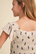 Girls Flutter Sleeve Smocked Top
