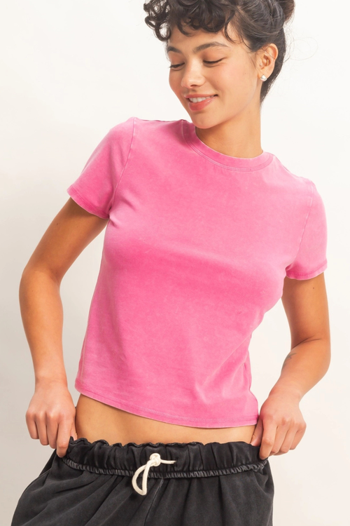 Lyndie Mineral Wash Short Sleeve Crew Neck Top